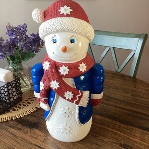 Plow‎ & Hearth Large Resin LED Timer Shorty Snowman NEW Indoor Outdoor